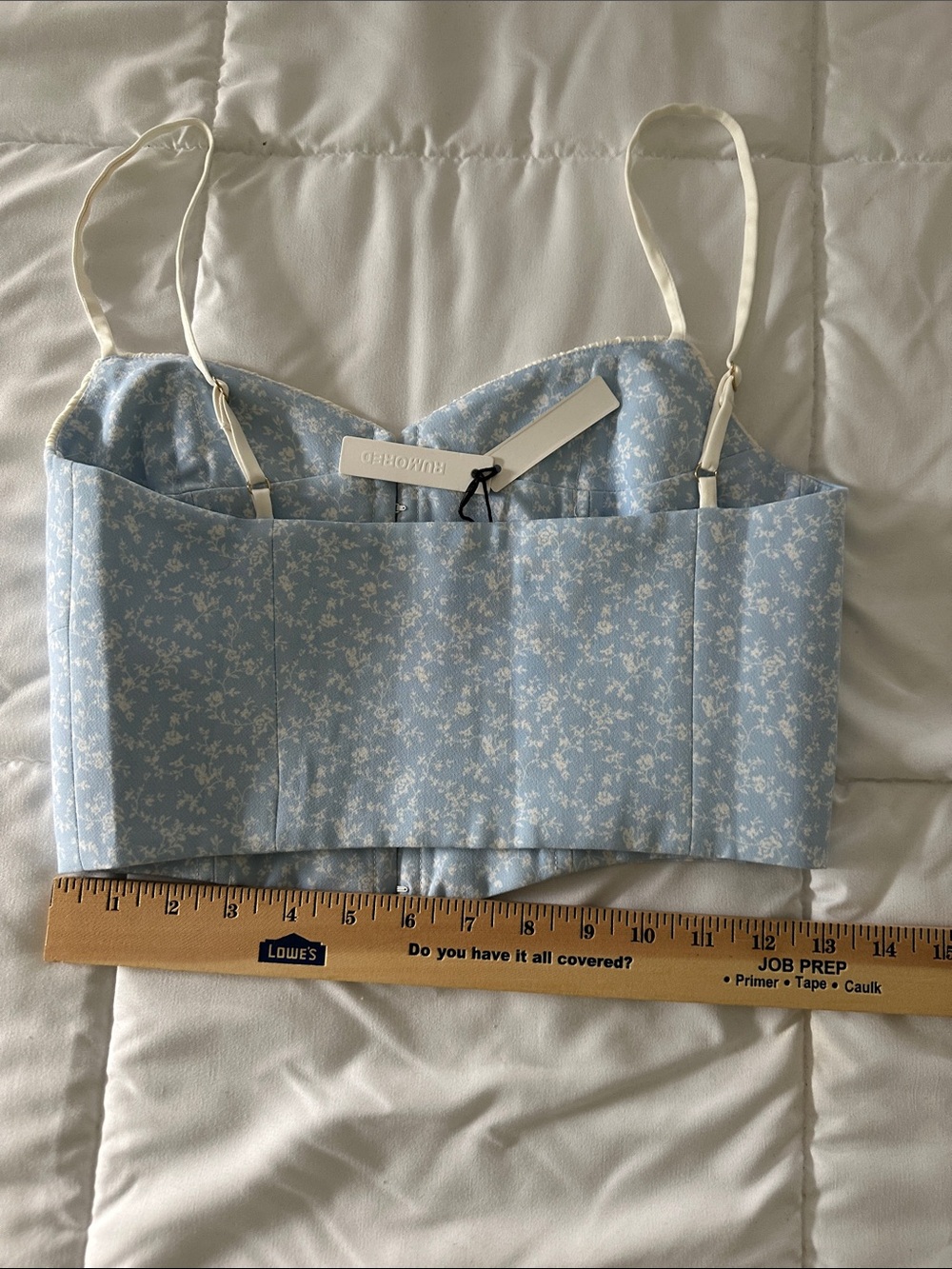 Rumored Cream & Light Blue Floral Bustier Crop Top(B) - Picture 11 of 13